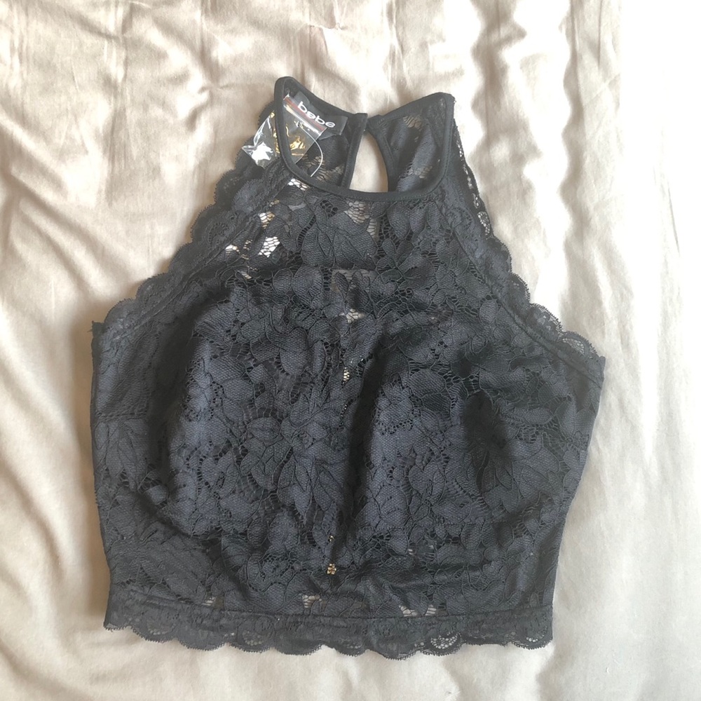 bebe Miranda Lace Halter Crop Top